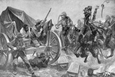Rebel colonists attacked by the British cavalry.