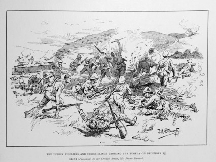 The Dublin Fusiliers and Inniskillings crossing the Tugela on December 15th.