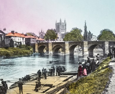 Hereford Cathedral from the river Wye.