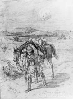 Lieutenant Norwood of the 5th Dragoon guards rescuing a wounded trooper under fire at Ladysmith.