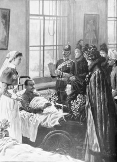 Queen Victoria visiting the wounded at the Herbert Hospital.