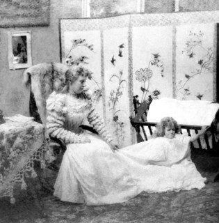 Dont want to go to heaven, want to go where Papa goes. Mother and child in victorian house.