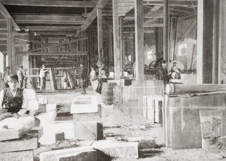 Workers cutting the marble in the Marble Quarry.