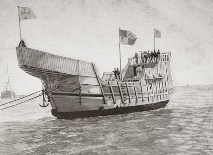 Replica of the caravel Santa Maria used by Christopher Columbus in his voyage across the Atlantic Ocean.