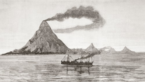 The eruption of the Gunung Awu volcano.