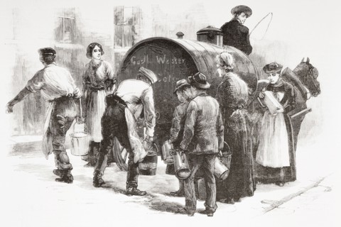 Distributing free pure water to the population during the 1892 Cholera outbreak in Hamburg.