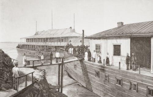 A floating hospital on the River Volga.