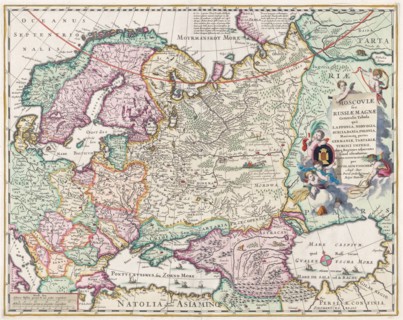 17th century map of Russia and surrounding countries by Dutch artist.