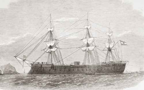 The Spanish ironclad frigate Numancia in the port of Callao.