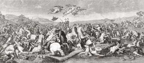 The victory of Roman Emperor Constantine I over Maxentius at The Battle of the Milvian Bridge.