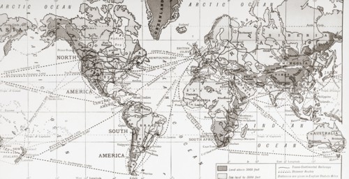 Physical map of the world.