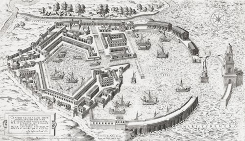 Artists impression of the port of Ostia.