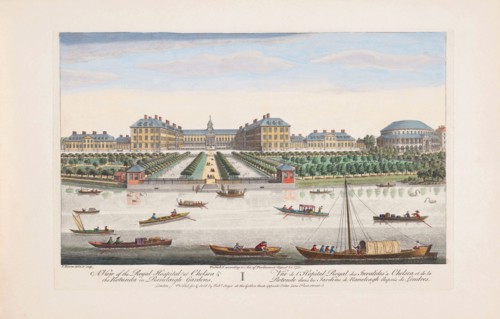 A view of the Royal Hospital at Chelsea & the Rotunda in Ranelaigh Gardens.