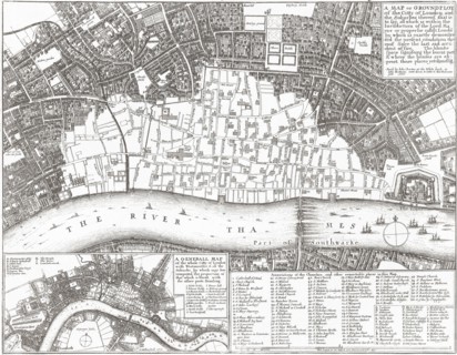 Map showing the extent of the damage caused by the Great Fire of London.