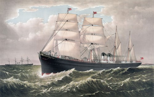 The steamships Egypt and Spain of the National Steamship Line off Sandy Hook.