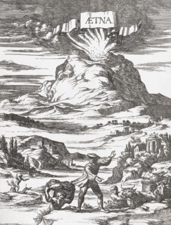 People fleeing an eruption of Mt. Etna volcano.