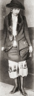 A woman smuggling liquor in her underwear during the Prohibition in United States of America.