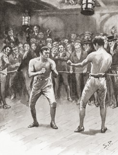Bare-knuckle boxing in the 19th century.