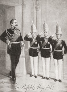 Kaiser Wilhelm being saluted by three of his sons.