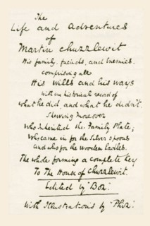 One of the title pages written by Charles Dickens when he was working on his novel Martin Chuzzlewit.