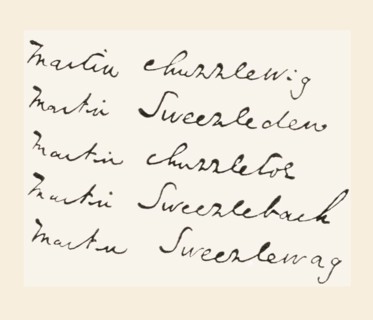 Part of Dicken's manuscript notes re the name of his hero for Martin Chuzzlewit.
