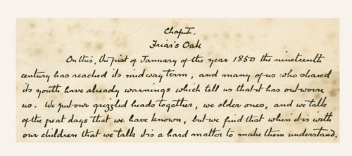 Manuscript of the opening sentences of the story Rodney Stone.