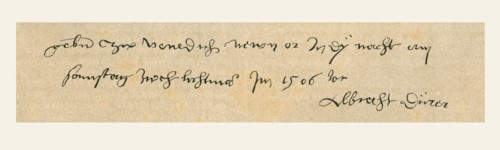 Handwriting sample and signature of Albrecht Durer.