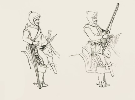 The marching posture of the Harquebusiers.