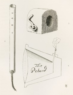 Types of Petards, or small bombs, usually conical or rectangular metal objects containing gunpowder.