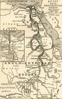 Map of Egypt and the Anglo-Egyptian Sudan at the time of the Mahdist War in the late 19th century.