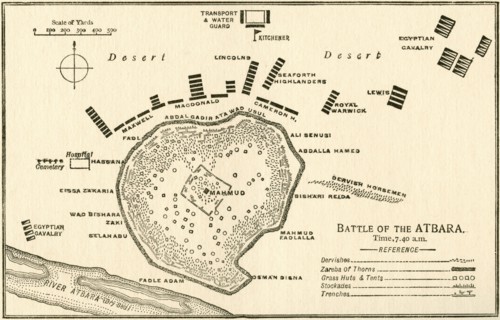 Map showing The Battle of Atbara during the Second Sudan War also called the Mahdist War.
