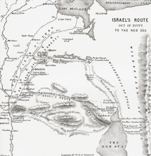 Map Showing The Israelites Route To The Red Sea During Their Exodus From Egypt.