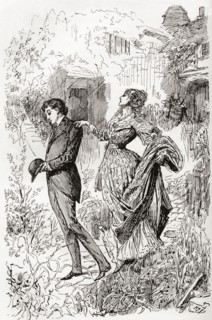 Estella and Pip in Miss Havisham's garden.