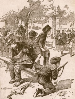 Small boys playing war games in France during World War One.
