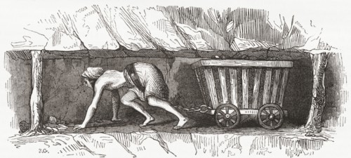 Scene inside an English coal mine.