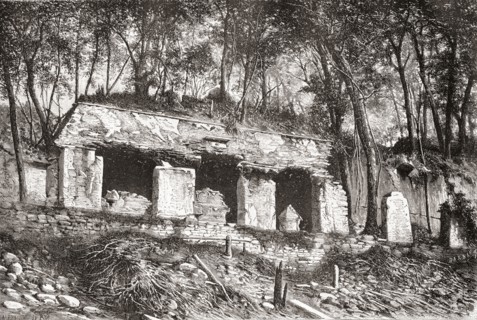The facade of the palace at Palenque.