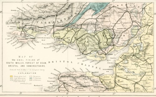 Map showing the coalfields of South Wales.