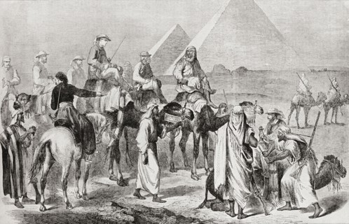 Victorian tourists at the pyramids of Giza.