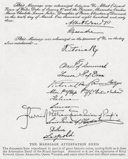 Part of The Attestation Deed of the royal marriage in 1863 between Albert Edward.