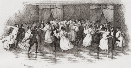 Dancing the polka at a ball in 1830.