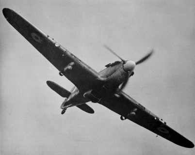 Aircraft, a Hurricane in flight.
