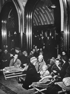 Mayakovsky Underground station, Moscow, during an air raid.