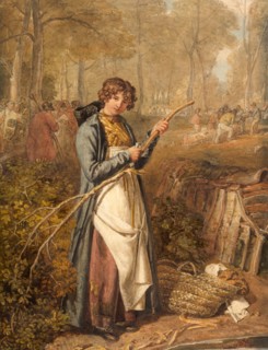 Femme écorçant du bois