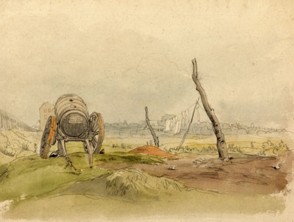 Paysage avec chariot et corde à linge