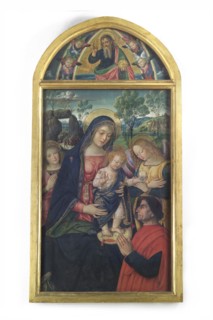 Bernardino di Betto, known as Pinturicchio, Madonna and Child, angels and the work of art's commissioner