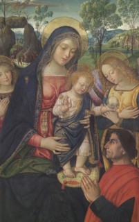 Bernardino di Betto, known as Pinturicchio, Madonna and Child, angels and the work of art's commissioner