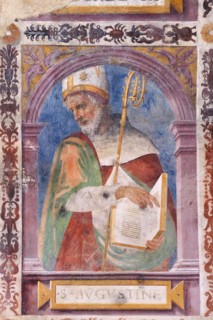 Lo Spagna, arch of the presbytery with figures of saints