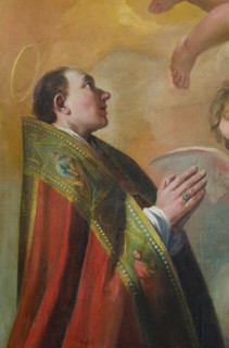 Francesco Silva (attrib.), Saints Louis King of France, Andrea Avellino and Emilio at the foot of the Cross