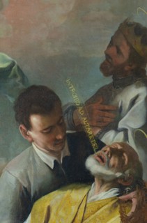 Francesco Silva (attrib.), Saints Louis King of France, Andrea Avellino and Emilio at the foot of the Cross