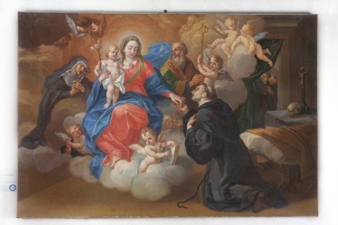 Unknown author, Madonna and Child with Saints Monica, Augustine and Nicola da Tolentino